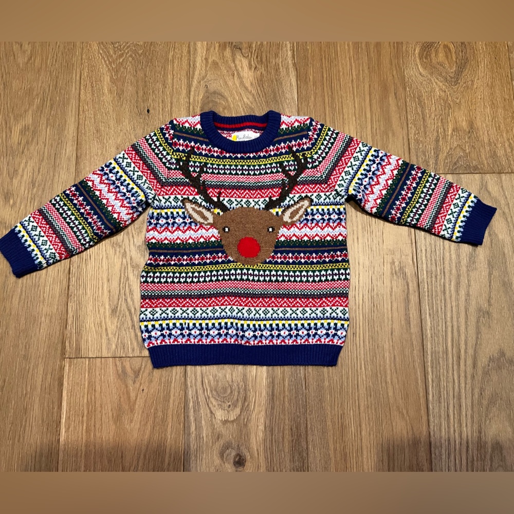 Mini Boden Fair Isle Rudolph Reindeer Sweater Size 3-4